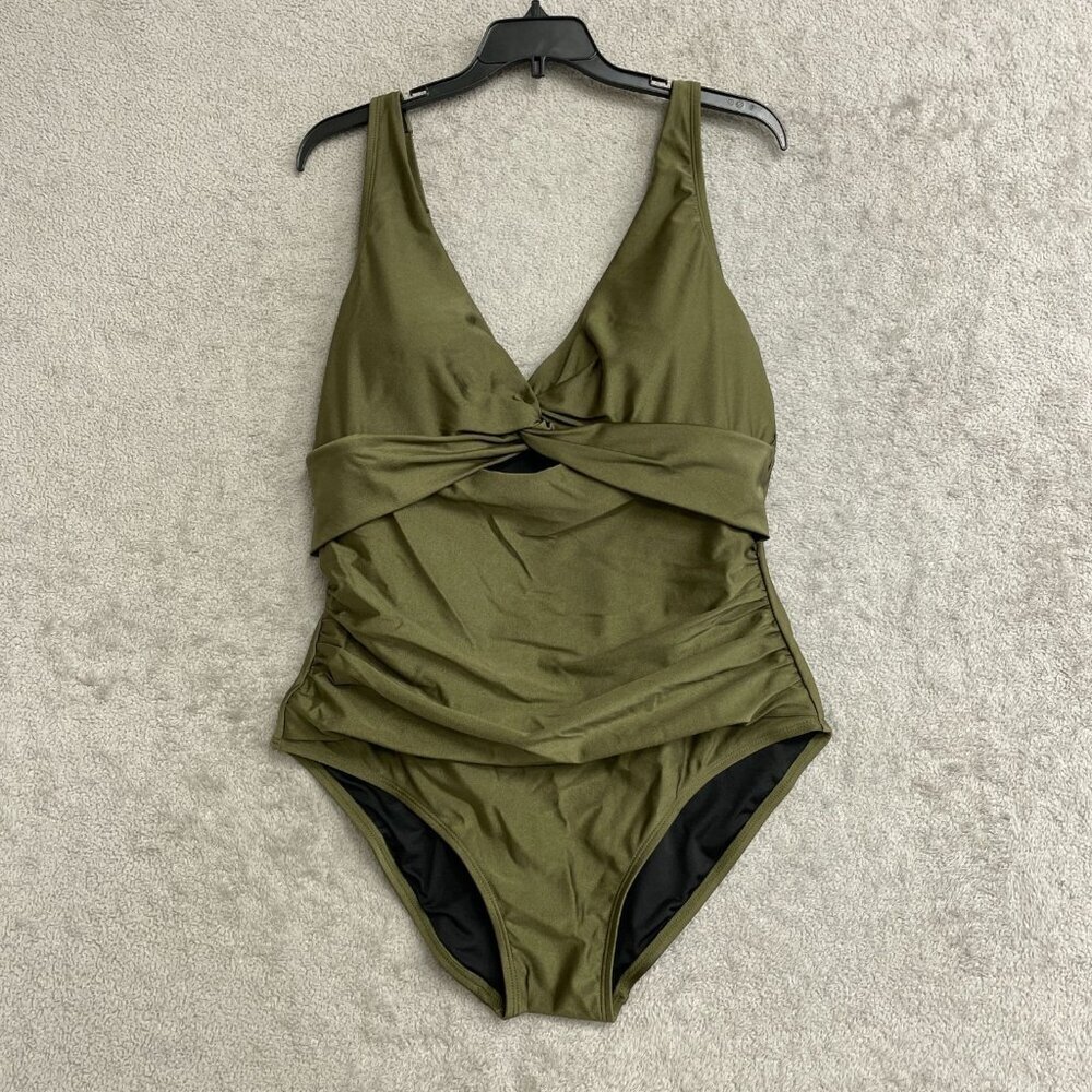 💥 Olive Green Twist Front One Piece Swimsuit N0967 - Picture 3 of 13